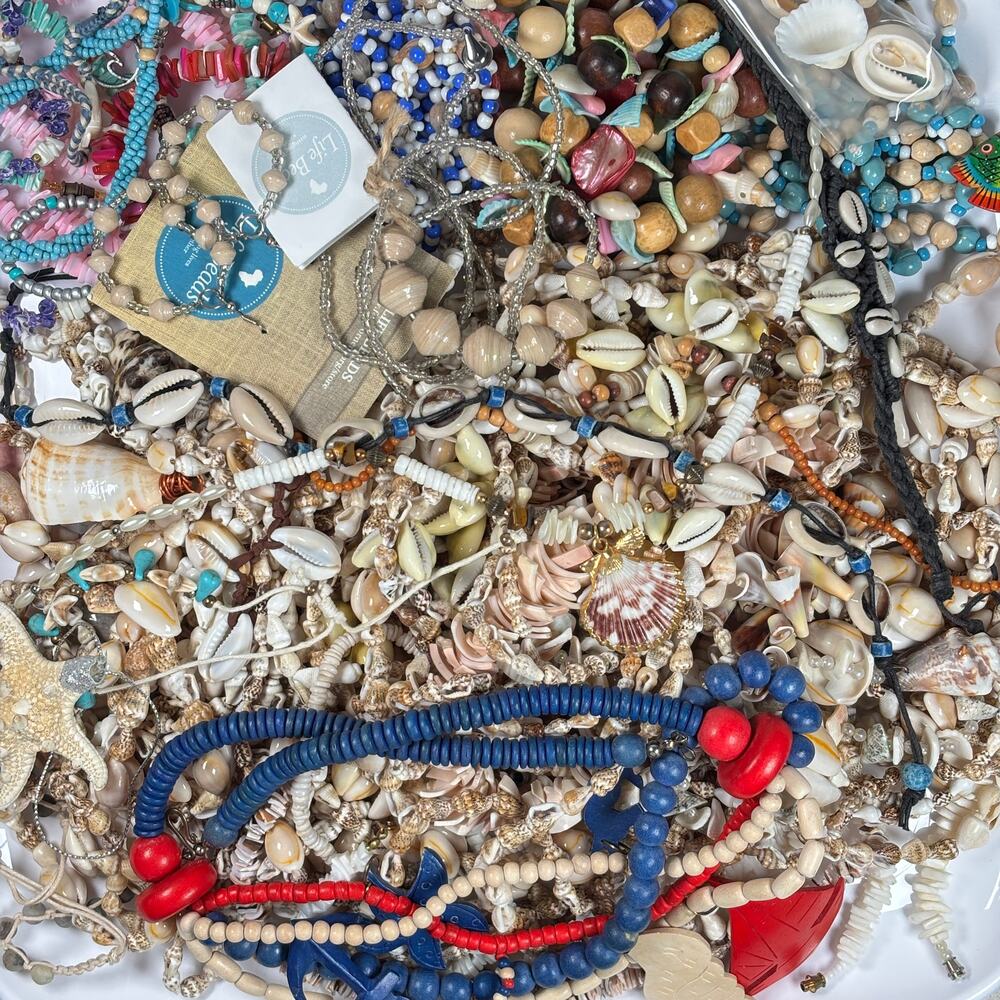 Curated Craft Jewelry Lot - 3.5 lbs Shell Necklaces Natural Life Beads Coastal